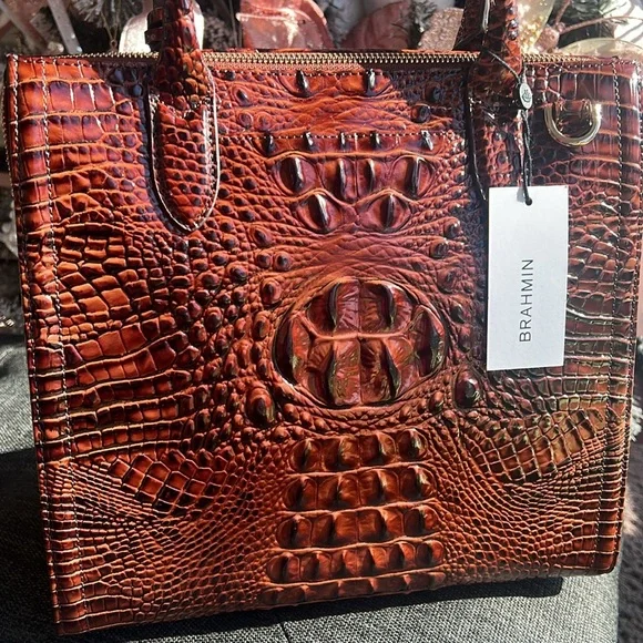 Brahmin Pecan Croc-Embossed Satchel - Picture 6 of 12